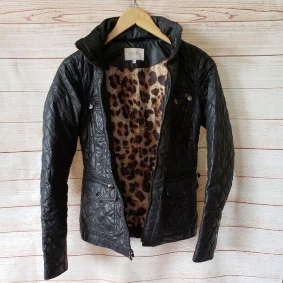 Laundry by Shelli Segal Quilted Zip Front Jacket Hood Animal Print Women's XS - Picture 2 of 13